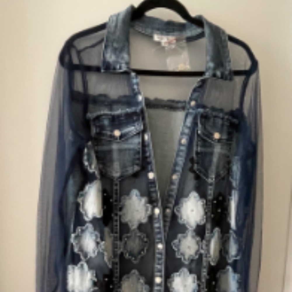 (NWOT) ADORE Raw Hem, Long line, Embellished Denim Jacket